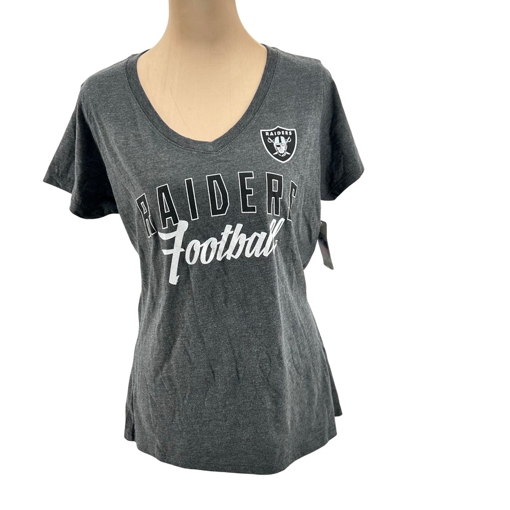 NFL Team Apparel Las Vegas Raiders Womens V-Neck T-Shirt Grey Medium NWT A0262